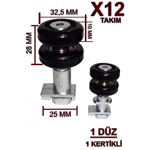 Cam Balkon Tekeri Siyah (12 Takım)