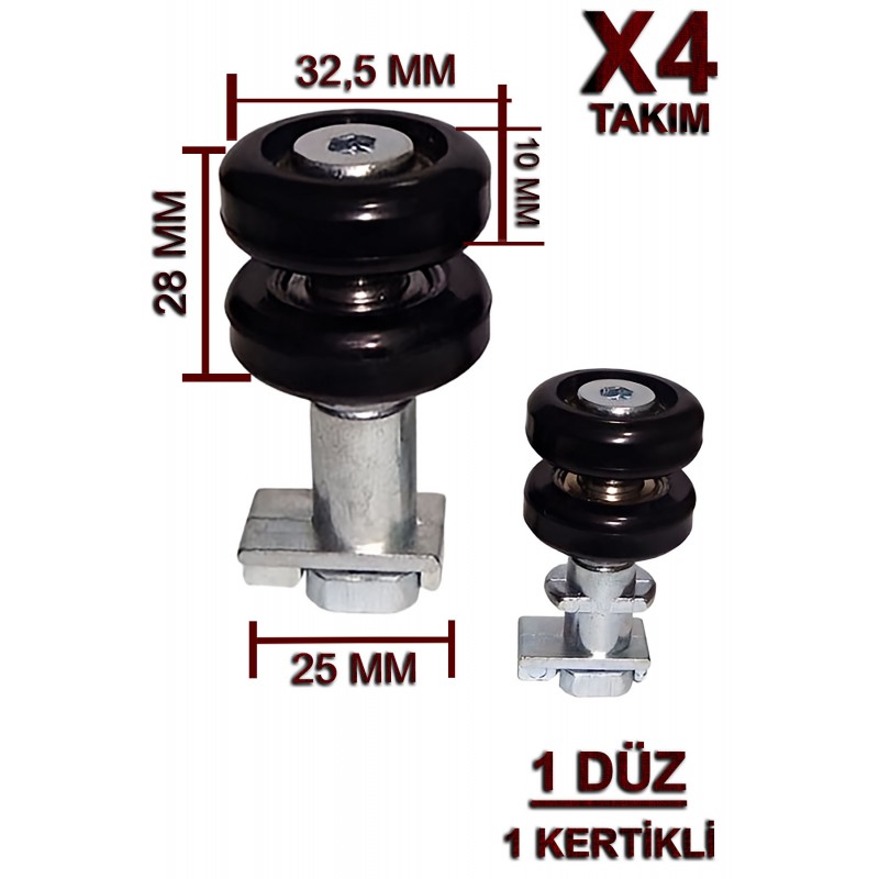 Cam Balkon Tekeri Siyah (4 Takım)