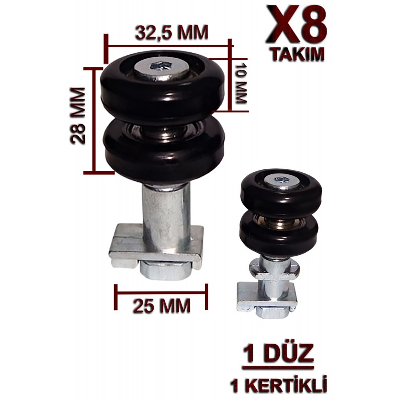 Cam Balkon Tekeri Siyah (8 Takım)