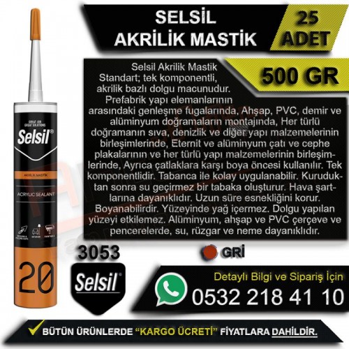 Selsil Akrilik Mastik 500 Gr Gri (25 Adet)