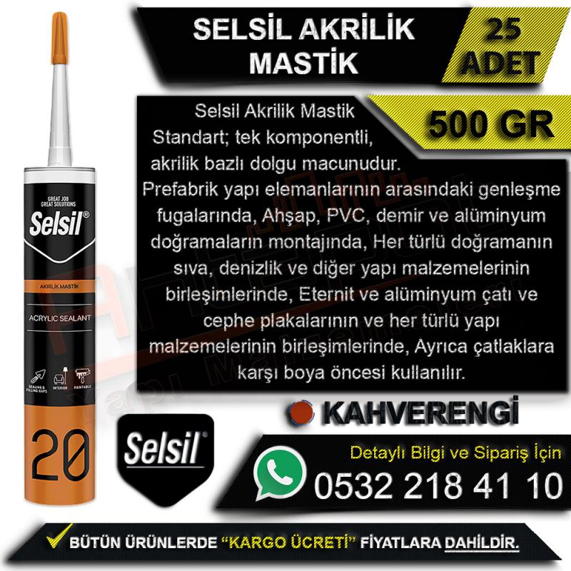 Selsil Akrilik Mastik 500 Gr Kahverengi (25 Adet)