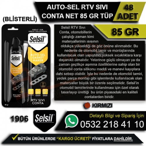 Selsil Auto Sel RTV Sıvı Conta 85 Gr Tüp Kırmızı (48 Adet)
