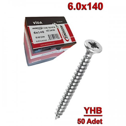 AKDENİZ Sunta Vidası (6x140 mm, 50 Adet)