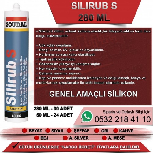 SOUDAL Silirub S Genel Amaçlı Silikon (Siyah, 280ml) 30 Adet