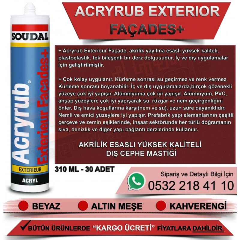 SOUDAL Acryrub Exterior antrasit gri dış cephe akrilik mastik 310ml 30'lu toptan paket