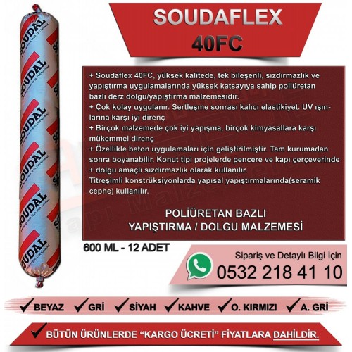 SOUDAL Soudaflex 40 FC Endüstriyel Mastik (Gri, 600ml)