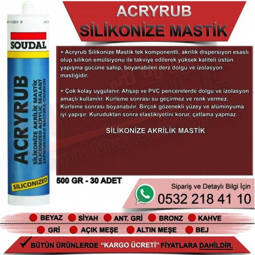 SOUDAL Acryrub Beyaz Silikonize Mastik (500gr, 30 Adet)