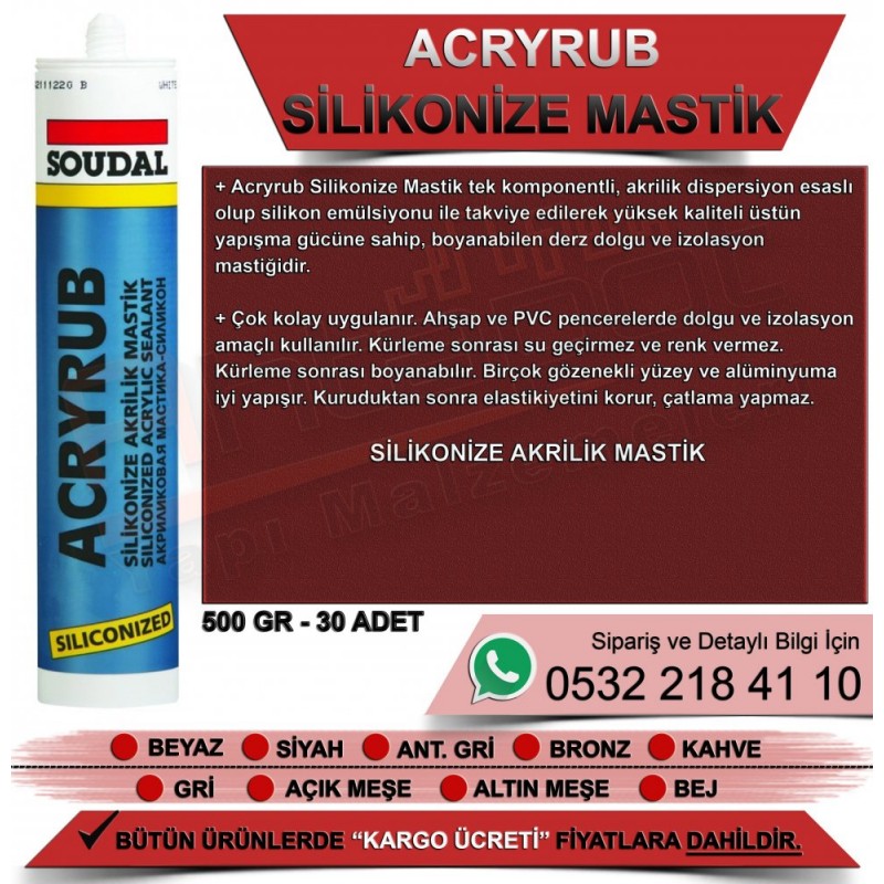 SOUDAL Acryrub Silikonize Mastik (Bej, 310ml/500gr, 30’lu Koli)