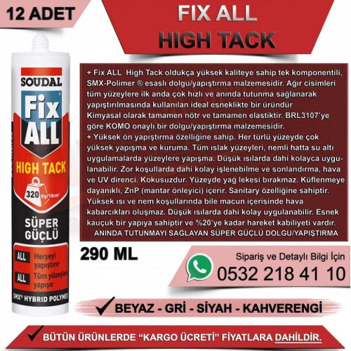 SOUDAL Fix All High Tack Çok Amaçlı Güçlü Yapıştırıcı Beyaz 290ml (12 Adet)