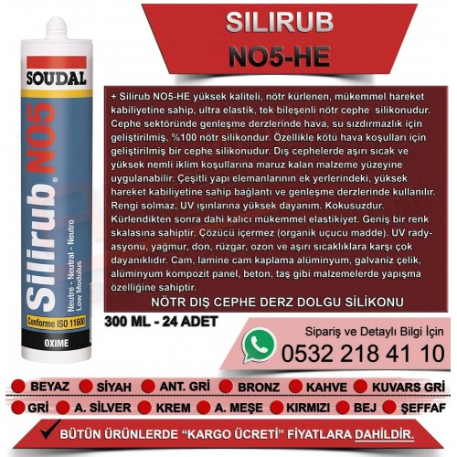 Soudal Silirub No5 Nötr İnşaat Silikonu Siyah 300 Ml (24 Adet)