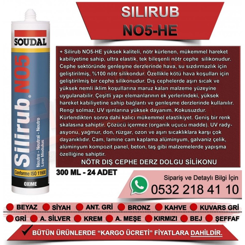  SOUDAL Silirub No5 siyah nötr inşaat silikonu 300ml 24 adet, boyanabilir derz dolgusu ve sızdırmazlık için modern toptan paket