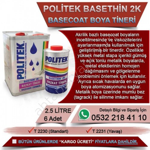 Politek Basethın 2K Basecoat Boya Tineri 2,5 Lt Standart (6 Adet)