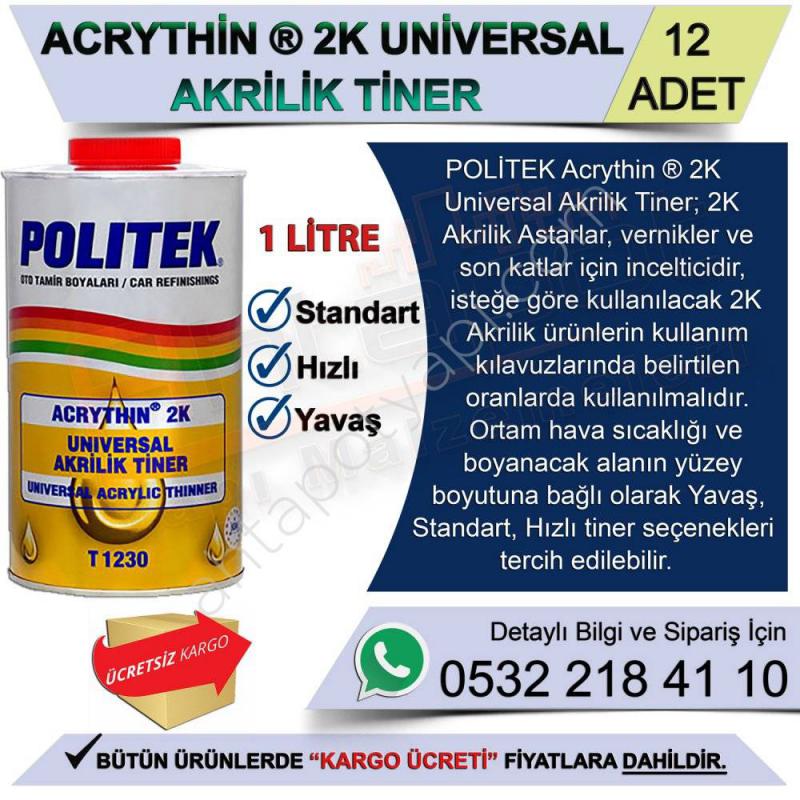 Politek Acrythin 2K Universal Akrilik Tiner 1 Lt Standart (12 Adet) - Tiner ve Sertleştiriciler