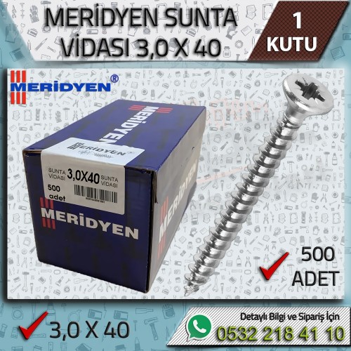 3,0x40 Sunta Vidası (PAKET) 500 Adet | Meridyen