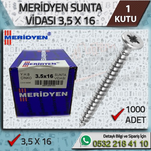 3,5x16 Sunta Vidası 1000 Adet | MERİDYEN Ahşap & Mobilya Montaj Vidası