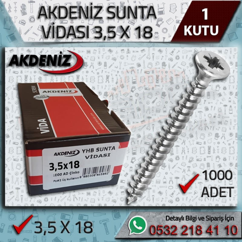 3.5x18 Sunta Vidası 1000 Adet | AKDENİZ Ahşap & Mobilya Montaj Vidası