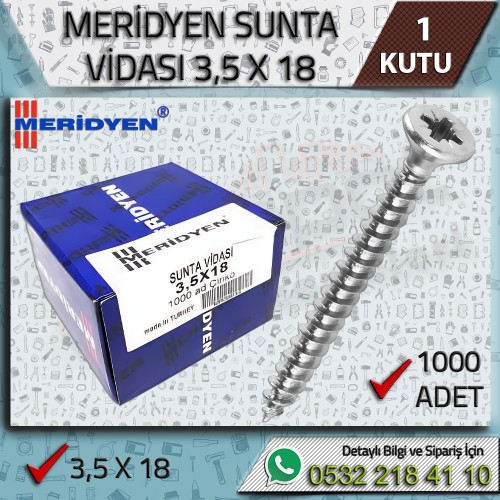 3,5x18 Sunta ve Ağaç Vidası 1000 Adet | Meridyen