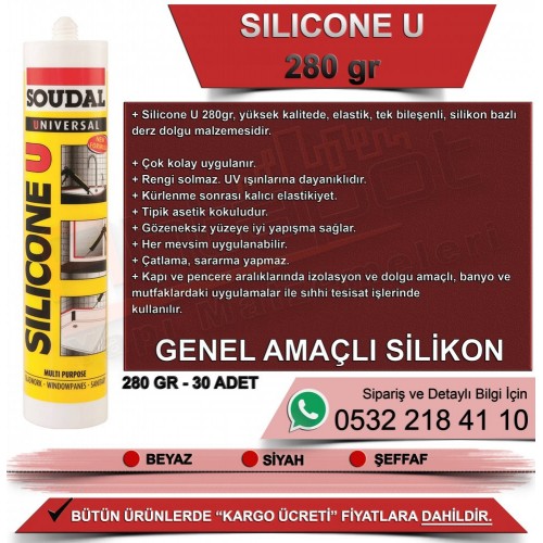 Soudal Silicone U Genel Amaçlı Silikon Gri 280 Gr (30 Adet)