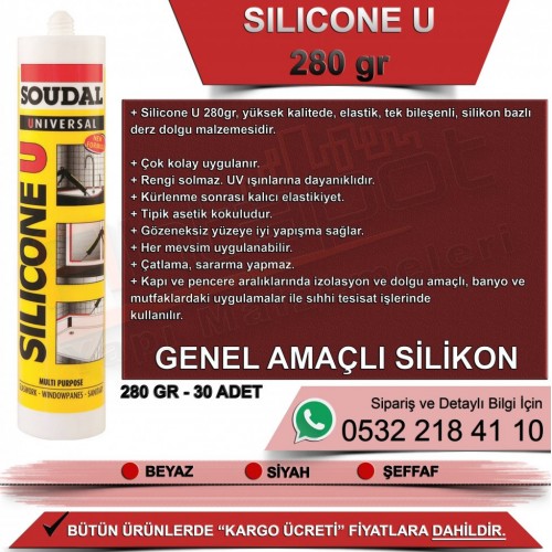 SOUDAL Silicone U Genel Amaçlı Silikon Beyaz 280 Gr (30 Adet)