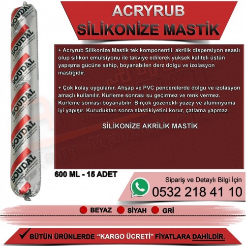 SOUDAL Acryrub Silikonize Mastik (Beyaz, 600ml Sosis, 15 Adet)