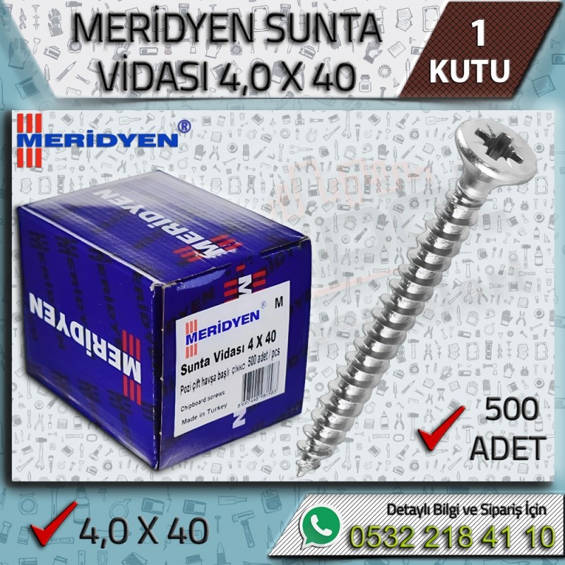 4x40 Sunta Vidası 500 Adet | Meridyen -