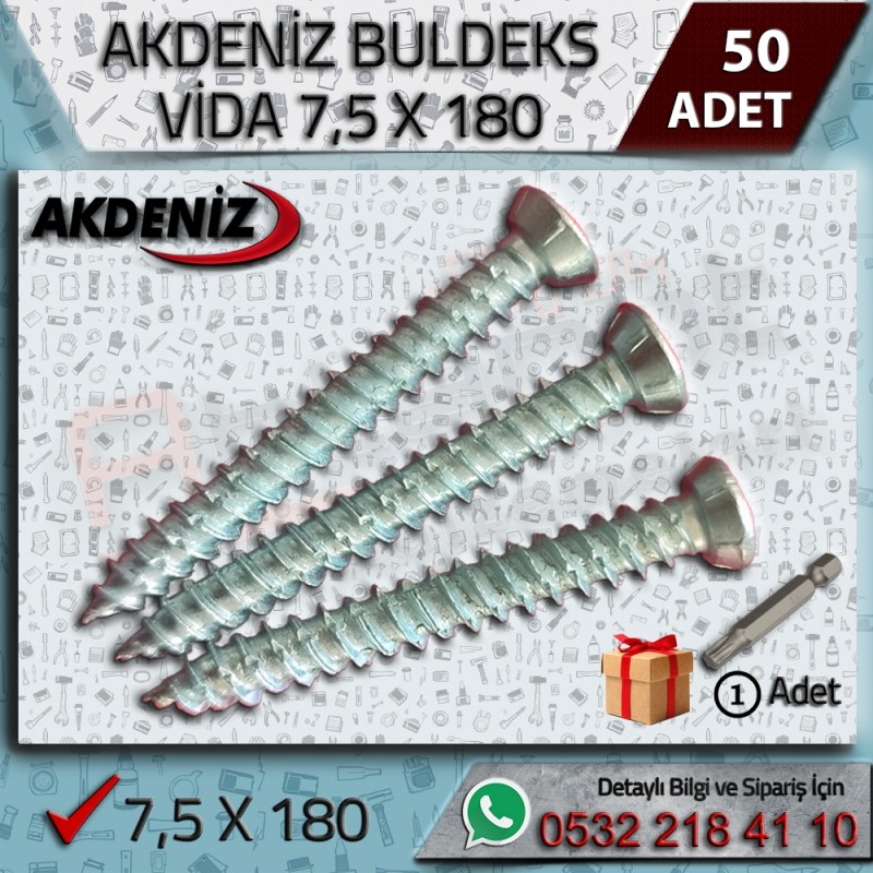 AKDENİZ Buldeks Vida 7,5x180 mm – 50 Adet -