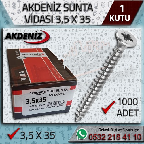 AKDENİZ Sunta Vidası (3,5x35 mm, 1000 Adet)