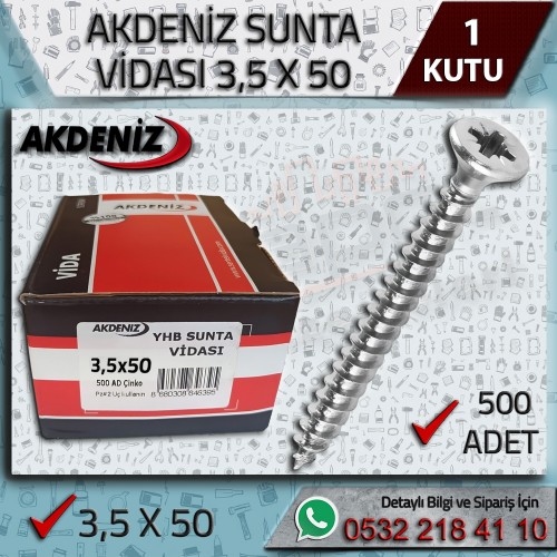 AKDENİZ Sunta Vidası (3,5x50 mm, 500 Adet)