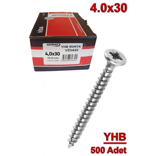 AKDENİZ Sunta Vidası (4x30 mm, 500 Adet)