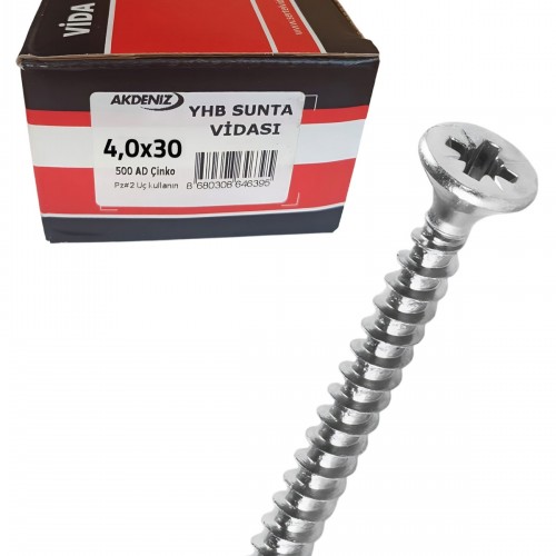 AKDENİZ Sunta Vidası (4x30 mm, 500 Adet)