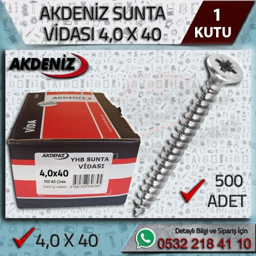 AKDENİZ Sunta Vidası (4x40 mm, 500 Adet)