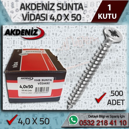 AKDENİZ Sunta Vidası (4x50 mm, 500 Adet)