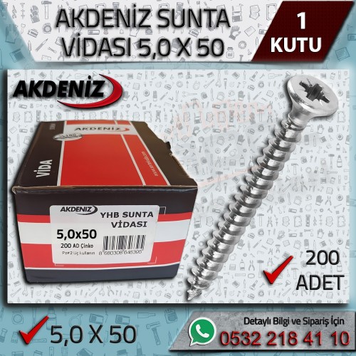AKDENİZ Sunta Vidası (5x50 mm, 200 Adet)