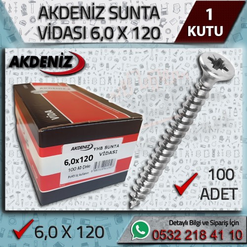 AKDENİZ Sunta Vidası (6x120 mm, 100 Adet)