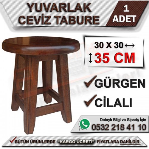 Ahşap Yuvarlak Ceviz Tabure 35 Cm