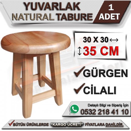 Ahşap Yuvarlak Naturel Tabure 35 Cm