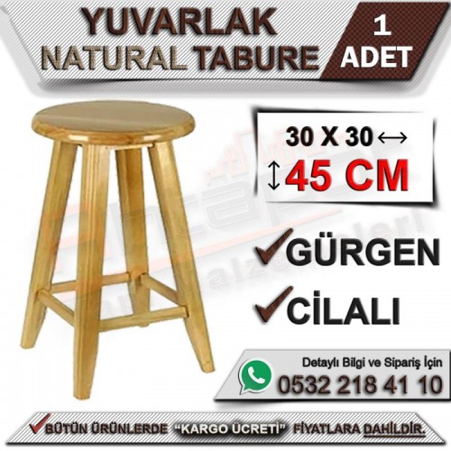 Ahşap Yuvarlak Naturel Tabure 45 Cm