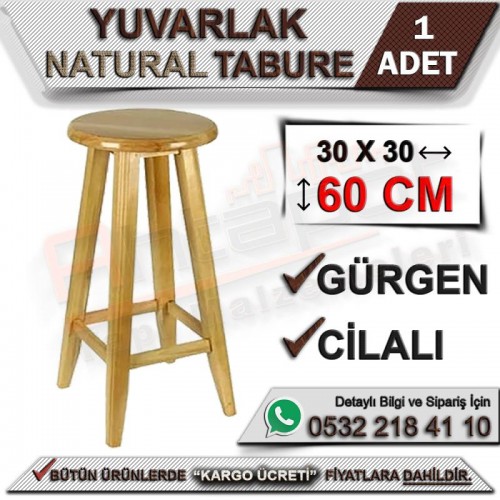 Ahşap Yuvarlak Naturel Tabure 60 Cm