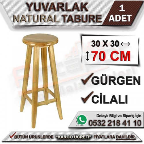 Ahşap Yuvarlak Naturel Tabure 70 Cm