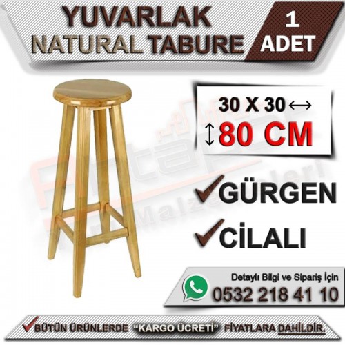 Ahşap Yuvarlak Naturel Tabure 80 Cm