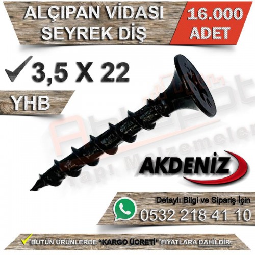 Akdeniz  3.5X22 Alçıpan Vidası Seyrek Diş (16.000 Adet)