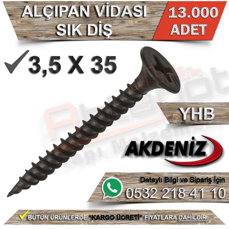 Akdeniz 3.5X35 Alçıpan Vidası Sık Diş (13.000 Adet) - Alçıpan Vidaları