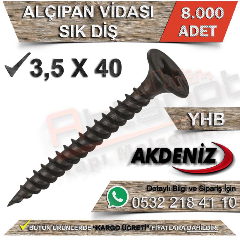 Akdeniz 3.5X40 Alçıpan Vidası Sık Diş (8.000 Adet) - Alçıpan Vidaları