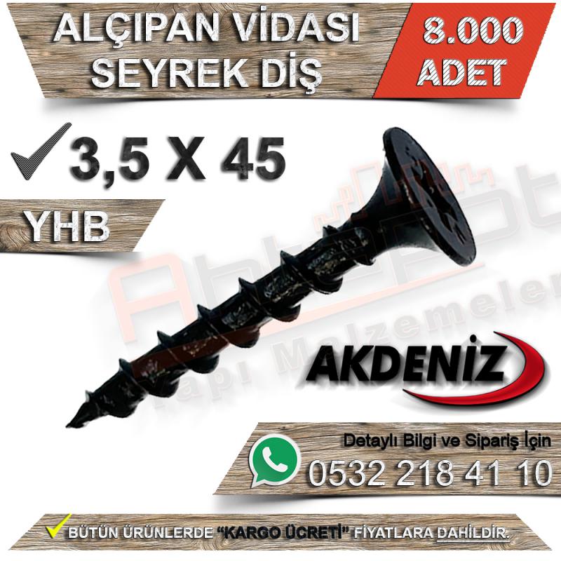 Akdeniz  3.5X45 Alçıpan Vidası Seyrek Diş (8.000 Adet) - Alçıpan Vidaları