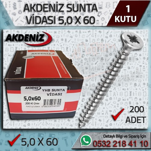 Akdeniz 5,0x60 Sunta Vidası (200 Adet)