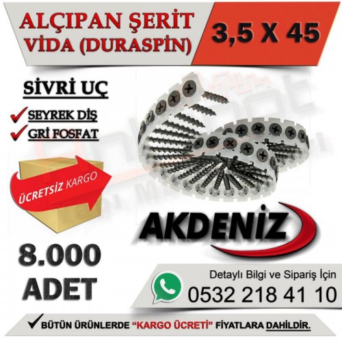 Akdeniz Alçıpan Vidası Seyrek Dişli 3,5X45 (8.000 Adet)