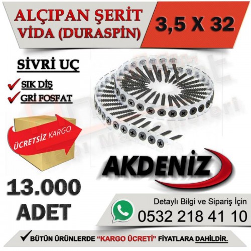 Akdeniz Alçıpan Vidası Sık Dişli 3,5X32 (13.000 Adet)
