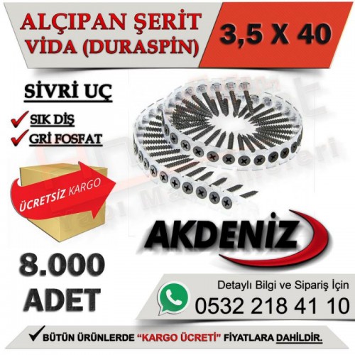 Akdeniz Alçıpan Vidası Sık Dişli 3,5X40 (8.000 Adet)