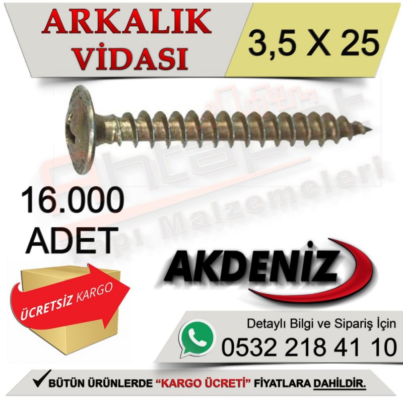 Akdeniz Arkalık Vidası 3,5X25 (16.000 Adet) - Arkalık Vidaları