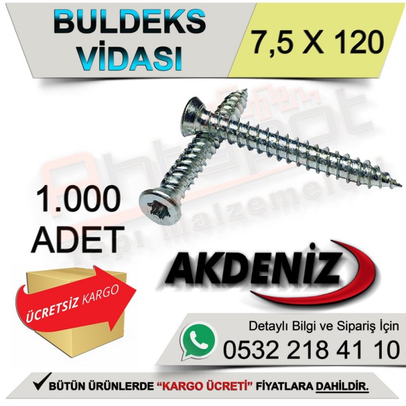 Akdeniz Buldex Montaj Vidası 7,5X120 (1.000 Adet) - Beton Vidaları - Buldex